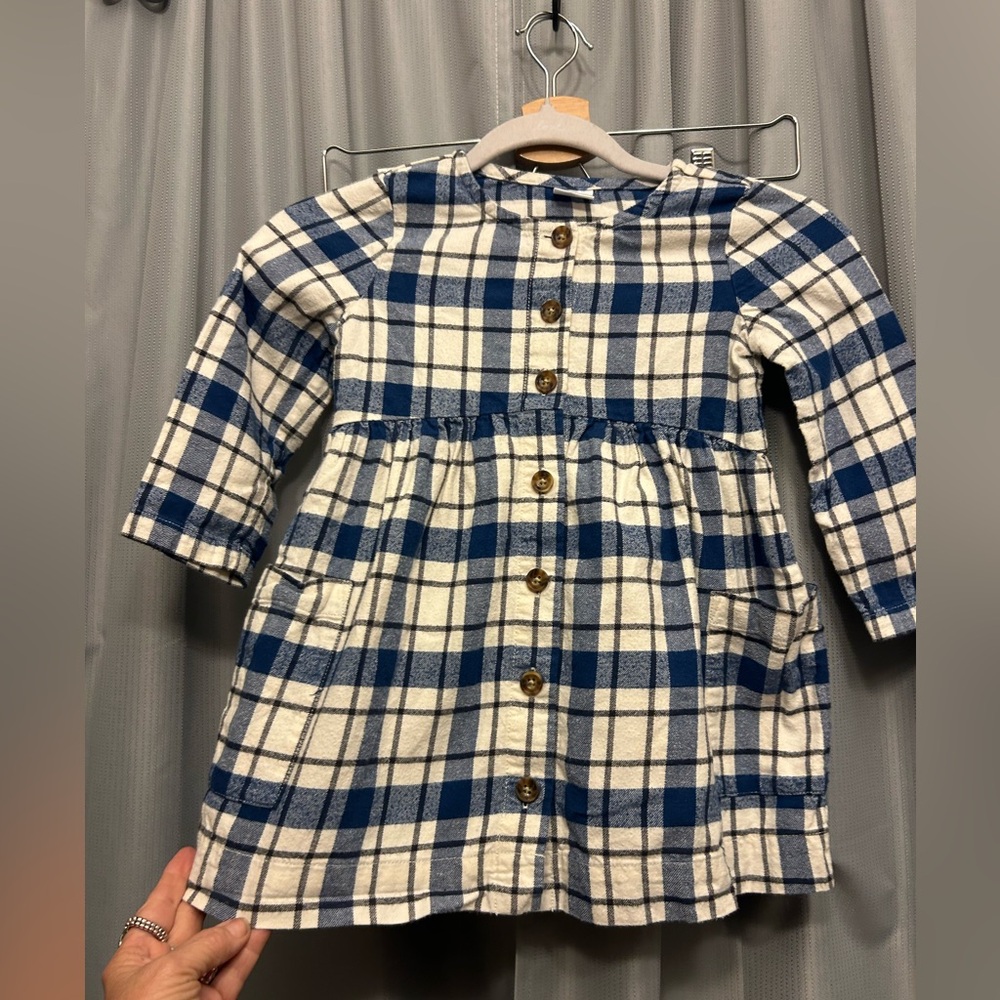 $10 sale Hannah Andersson Girls Plaid Flannel Dress Front Pockets 100 4 112